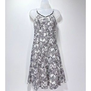 Ann Taylor Loft Midi Dress 4 Petite White Black Floral Outline Beaded Neckline